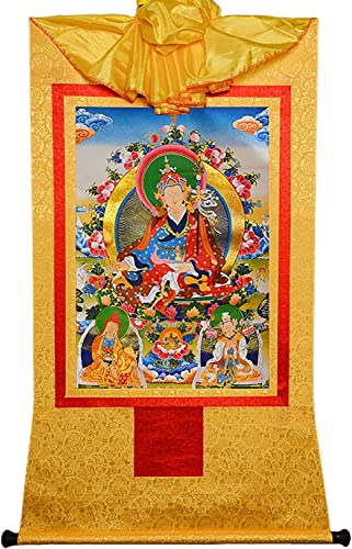 Padmasambhava Tibetisch for Heimdekoration, Meditation, handgefertigte buddhistische Thangka-Brokat-Yoga-Dekoration (Farbe: Gold, Größe: S) (Farbe: Blau, Größe: M) (Farb ( Color : Onecolor , Size : M von Xzeit