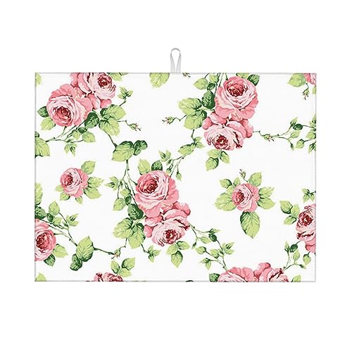 Schöne Abtropfmatte im Vintage-Stil, rosa Blume, schnell trocknend, Abtropfmatte, Abtropfmatte, rutschfeste Abtropfmatte für Küche, Theke, Spüle, Tischplatte, Geschirrzubehör (60 x 45 cm) von Xzeit