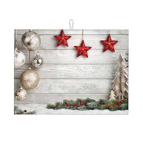 Weihnachts-Abtropfmatte aus Holz, schnell trocknend, Abtropfbrett, Abtropfmatte, rutschfeste Abtropfmatte für Küche, Theke, Spüle, Tischgeschirr, Zubehör (60 x 45 cm) von Xzeit