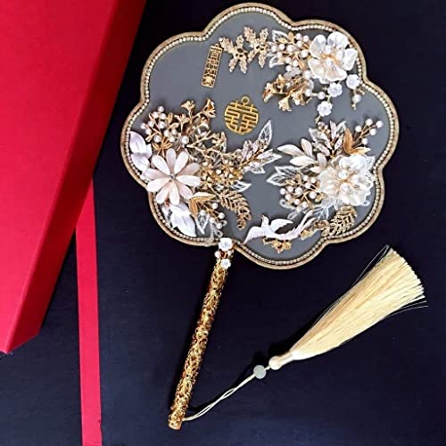 Xzeit Hochzeitsgeschenk der Braut, chinesische Fans, Bestickter runder Fächer im chinesischen Stil mit langem Griff, doppelseitiger, durchscheinender Paddelfächer im antiken Stil for Damen von Xzeit
