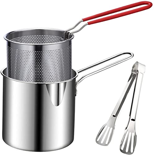 Fritteusen-Set mit Siebkorb und verlängertem Griff, Mini-Fritteusentopf aus Edelstahl (Farbe A) von XzhixiangKing