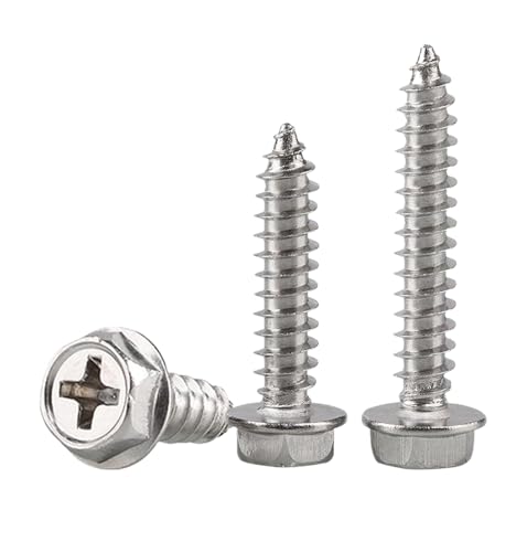 10 Stück 304 Edelstahl Kreuzschlitz-Blechschrauben mit Innensechskant und Unterlegscheibe und spitzem Ende M4 (Silber, M4x30 mm) von Xzhomfm