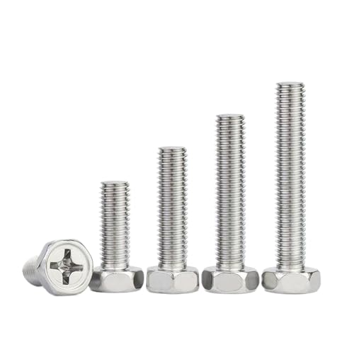 10 Stück 304 Edelstahl Kreuzschlitz Sechskantschrauben, Sechskantschrauben M6 (Silber, M6x35 mm) von Xzhomfm