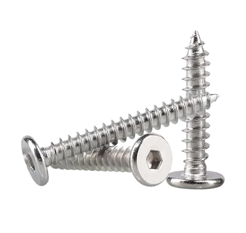 10 Stück selbstschneidende Flachkopfschrauben mit Innensechskant aus Edelstahl 304, große, dünne Flachkopfschrauben mit Innensechskant M2 (Silber, M2x5 mm) von Xzhomfm