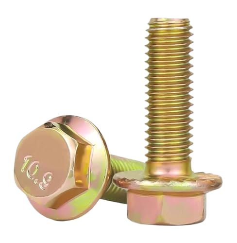 10 Stück verzinkte hochfeste Außensechskantschrauben der Güteklasse 10.9 mit Unterlegscheiben für Verriegelungsbolzen M6 (Goldene, M6x12 mm) von Xzhomfm