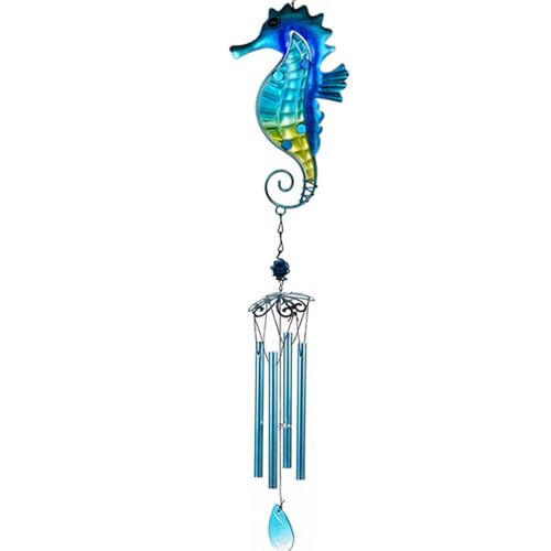 Glas-Windspiel, Windspiel für Garten, blaues Windspiel für Terrasse, Hängedekoration, Ozean-Windspiel, Outdoor, Veranda, Balkon, kreative Hängedekoration (89 x 12 x 3 cm) (Blaues Seepferdchen) von Xzyden