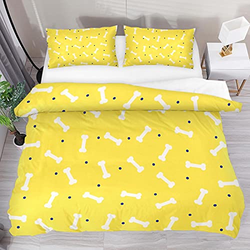Bettwäsche-Set für Einzelbett, Knochen, gelb, weich, Tencel, Bettwäsche-Sets für Kinder, Jungen, Mädchen, 3-teilig mit 2 Kissenbezügen, Reißverschluss von Y-DSIWX