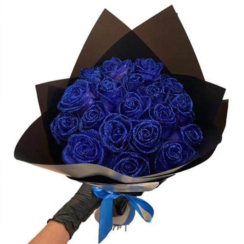 Y-M-H Glitzer-Rosenstrauß, künstlicher Rosenblumenstrauß, DIY glitzernder ewiger Rosenstrauß für Valentinstagsgeschenk, Jahrestag, Verlobung (Blue,100) von Y-M-H