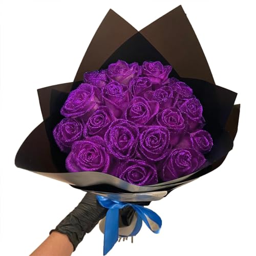 Y-M-H Glitzer-Rosenstrauß, künstlicher Rosenblumenstrauß, DIY glitzernder ewiger Rosenstrauß für Valentinstagsgeschenk, Jahrestag, Verlobung (Purple,36) von Y-M-H