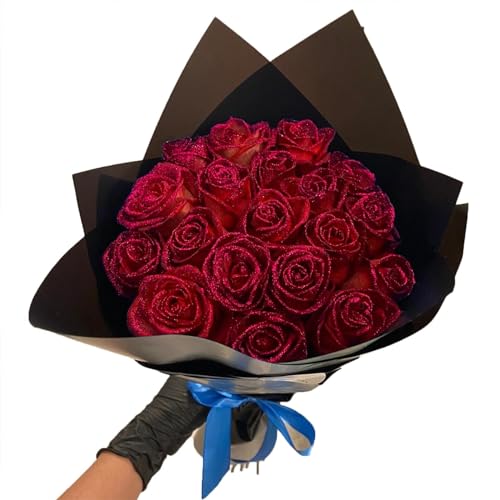 Y-M-H Glitzer-Rosenstrauß, künstlicher Rosenblumenstrauß, DIY glitzernder ewiger Rosenstrauß für Valentinstagsgeschenk, Jahrestag, Verlobung (Red,24) von Y-M-H