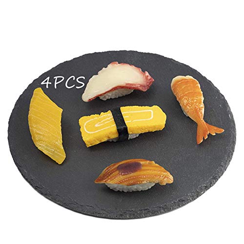 4 Pc Sushi Teller Set, Schiefer, flach,Serviertablett, Stein Rock Stil, Käseplatte, Schiefer Platzset,Schieferplatten, Untersetzer, Platzteller, Platzset, Schieferplatte Set 20 cm (7,8 Zoll) von Y-Nut