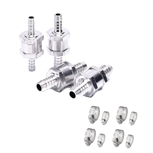 4 Stück Kraftstoffrückschlagventil Rückschlagventil aus Aluminium für Benzin Wasser Marine Legierung Chrom Auto Auto Vergaser 6 mm 8 mm 10 mm 12 mm mit 8 Schlauchschellen. von Y-Nut