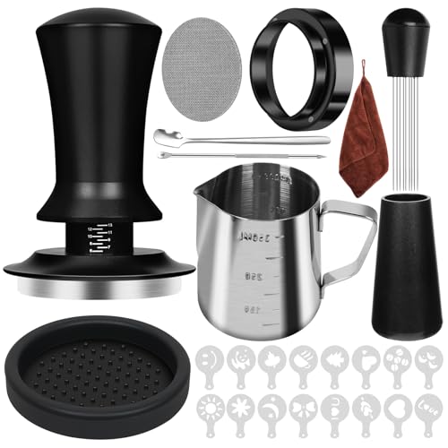 Y-Step Kaffee Tamper 51mm Set, 25-teiliges Barista Zubehör Set mit Dosierring 51mm, Puck Screen 51mm, Barista Tuch, WDT Tool, Kaffeerührer, Tampermatte, Latte Art Set, Milchkännchen Y-Step Kaffee Tamper 51mm Set, 25-teiliges Barista Zubehör Set mit Dosierring 51mm, Puck Screen 51mm, Barista Tuch, WDT Tool, Kaffeerührer, Tampermatte, Latte Art Set, Milchkännchen von Y-Step