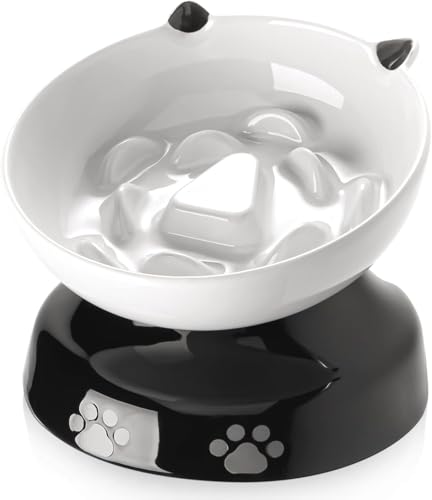 Y YHY Keramik Katze Slow Feeder, Erhöhter Katzenfutterschüssel geneigtes Design, Hund Slow Feeder Bowl Kein Schwarzes Kinn, Katzenform Slow Feeder für Trocken- und Nassfutter, Schwarz Y YHY Keramik Katze Slow Feeder, Erhöhter Katzenfutterschüssel geneigtes Design, Hund Slow Feeder Bowl Kein Schwarzes Kinn, Katzenform Slow Feeder für Trocken- und Nassfutter, Schwarz von Y YHY