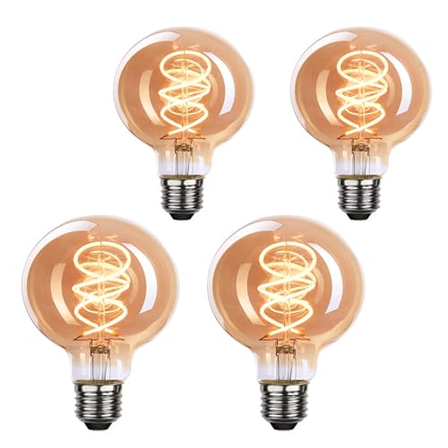 G80 LED Filament Lampe E27 6W Retro edison Glühbirne Dimmbar Warmweiß 2700K Deko vintage Leuchtmittel Goldfarbig Glas Antike Glühfaden für Nostalgie und Retro Beleuchtung Café Bar Deko 4 Stück von Y.W.Licht