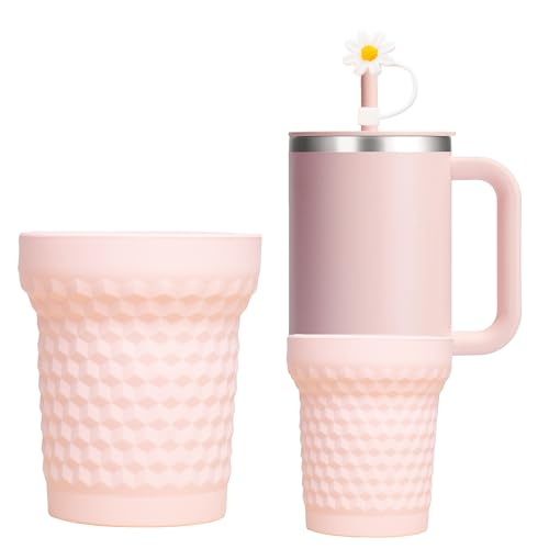 Simply Modern Trinkbecher für Stanley Cup Boot Silikon Cup Bottom Protector für Stanley mit Griffzubehör, konfigurieren für Stanley Straw Cover (Pink-5) von Y.duck