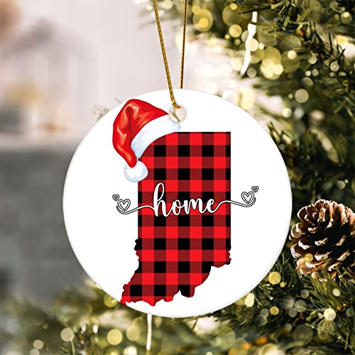 Indiana State Weihnachten Hängende Ornamente Hut Buffalo Plaid Urlaub Andenken Patriotisch 8,1 cm Doppelseitiger Druck Weihnachten Hochzeit Dekoration für Paar Geschenk Brautpaar 2022 von Y23YUGAA