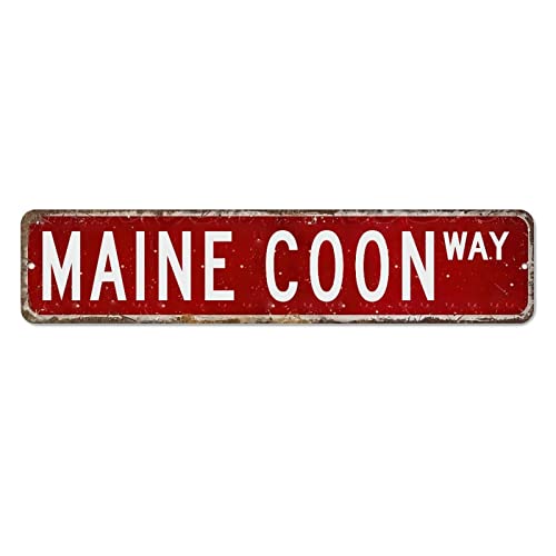 Maine Coon Straßenschild Maine Coon Besitzer Geschenk Metallschild Tierliebhaber 10,2 x 45,7 cm personalisiertes Metall-Blechschild wetterfest antik Metallschild Schild für Schlafzimmer Cafe Bar Club von Y23YUGAA