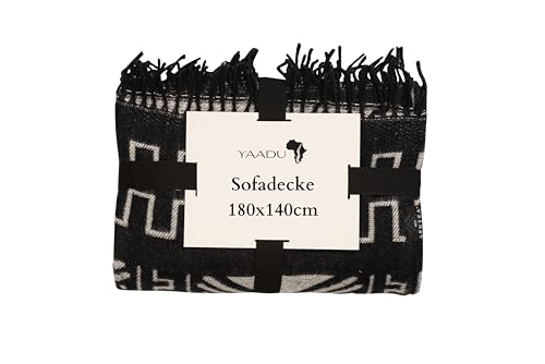 YAADU Afrikanische Decke 180x140cm - Sofadecke, Wohndecke aus Mikrofaser, Kuschlige Couchdecke, Tagesdecke, Wohndecke mit Muster, Hypoallergene Decke, Modell Sikasso (Schwarz-Orange) von YAADU