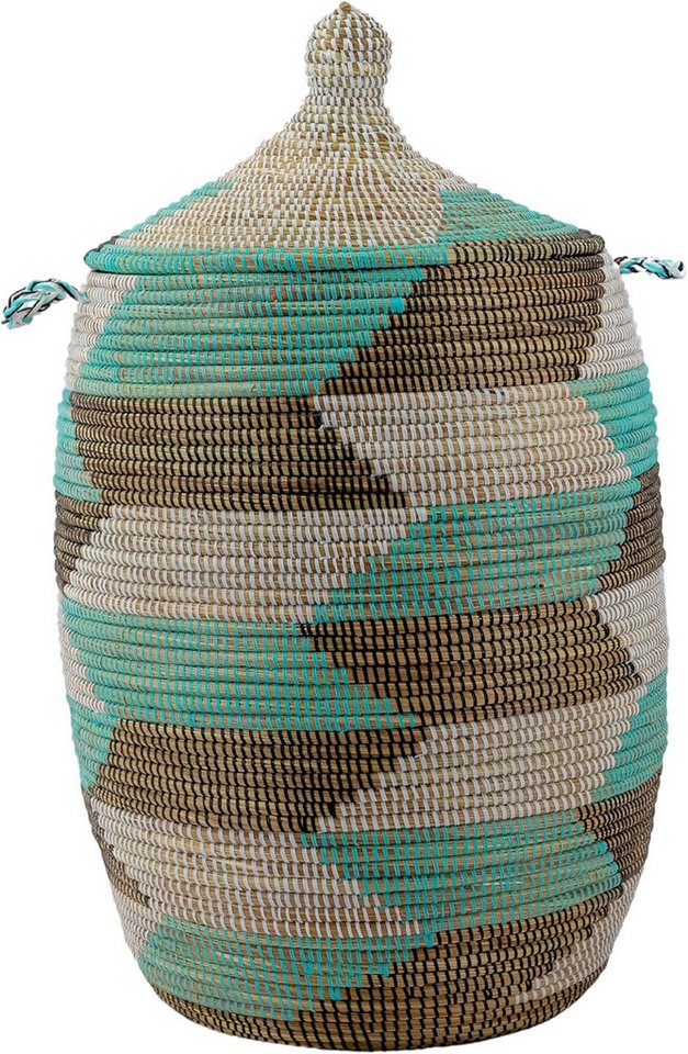 YAADU Wäschekorb mit Deckel 100L – Wäschesammler, Afrikanischer Wäschekorb, Handgeflochten aus Savannengras mit recycelten Plastikbändern von YAADU