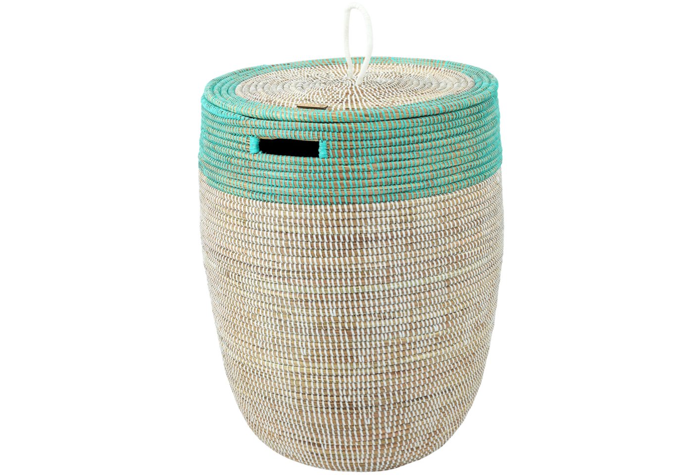 YAADU Wäschekorb mit Deckel 100L – Wäschesammler, Afrikanischer Wäschekorb, Handgeflochten aus Savannengras mit recycelten Plastikbändern von YAADU