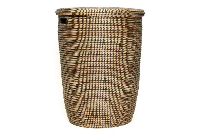 YAADU Wäschekorb mit flachem Deckel 80L – Wäschesammler, Afrikanischer Wäschekorb, Handgeflochten aus Savannengras mit recycelten Plastikbändern von YAADU