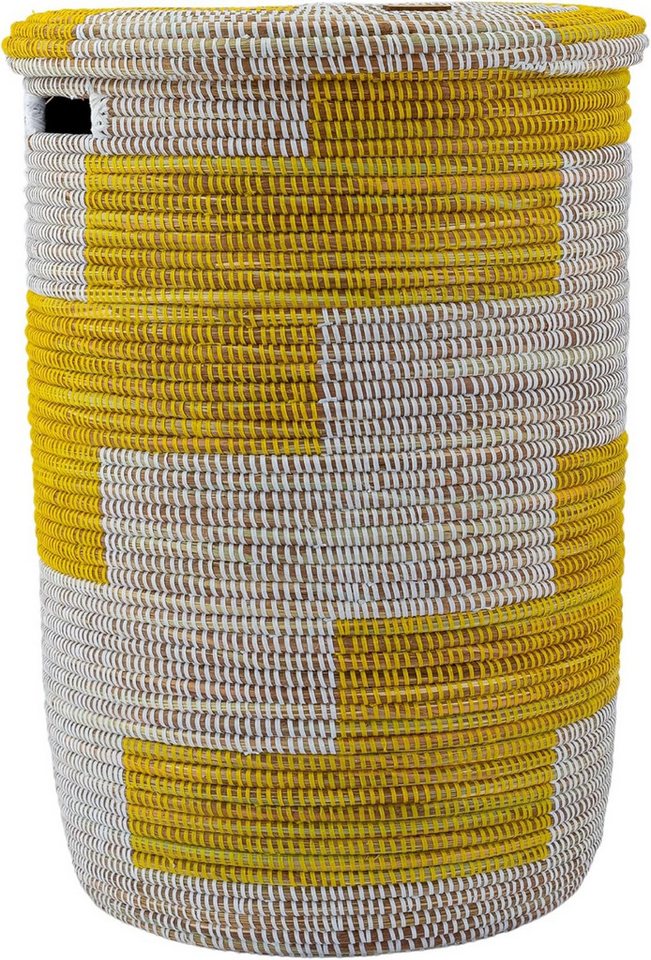 YAADU Wäschekorb mit flachem Deckel 80L – Wäschesammler, Afrikanischer Wäschekorb, Handgeflochten aus Savannengras mit recycelten Plastikbändern von YAADU