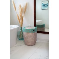 Yaadu Xxl Wäschekorb Mit Flachem Deckel & Aufbewahrungskorb - Korb Kalala | Türkis/Weiß von YAADU