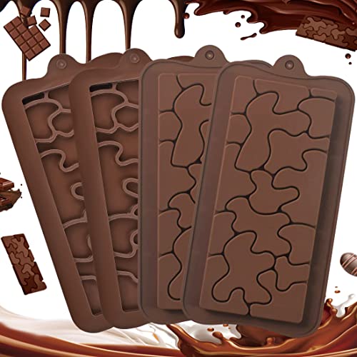 YAANBUNB 4 Stück Silikon Schokoladenformen Break Apart Schokolade Silikonform Pralinen Antihaft Pralinenform Silikon Puzzle Backform Pralinen BPA Frei Schokoladentafel Gießform für Geele Eiswürfel von YAANBUNB