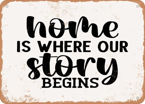 Blechschilder Home is Where Our Story Begins - Vintage Rusty Look Sign sprüchen wandkunst home deko von YAASIMOULE