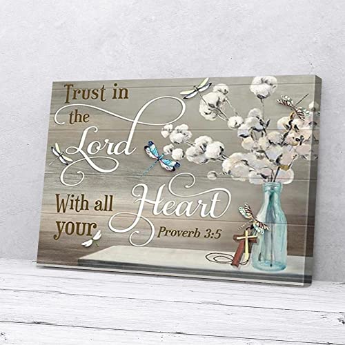 Leinwandbild „Trust In The Lord“, Baumwolle, Blumen, Libelle von YAASIMOULE