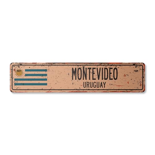 MONTEVIDEO URUGUAY Vintage Straßenschild Uruguayische Flagge Stadt Land rustikales Geschenk von YAASIMOULE