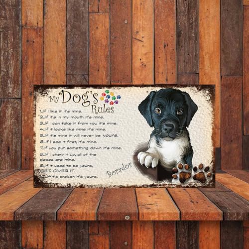 MY DOG'S RULES RETRO STYLE METAL TIN SIGN/PLAQUE BORADOR THEME von YAASIMOULE