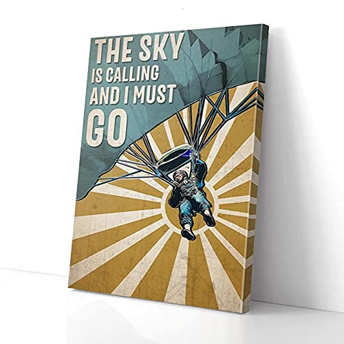 YAASIMOULE Der Himmel ruft und ich muss Paragliding gehen Retro Leinwanddrucke Wandkunst von YAASIMOULE