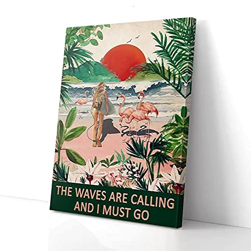 YAASIMOULE Die Wellen rufen und ich muss gehen Flamingo Surfen Leinwanddrucke Wandkunst von YAASIMOULE