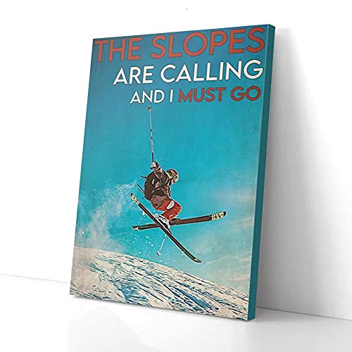 YAASIMOULE Leinwanddrucke zum Thema „Die Pisten rufen und ich muss Skifahren gehen“, Wandkunst von YAASIMOULE