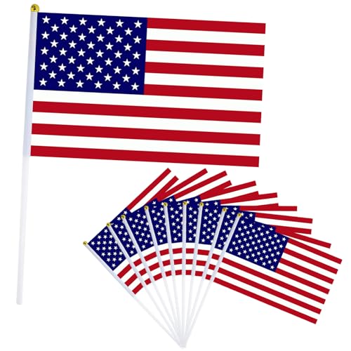 10er Amerika Flagge Klein Amerika Fahne 21x14cm,Oly Flagge Amerika Handflagge USA Amerika Fanartikel Mini Amerikanisch Handgehaltene Flaggen für Oly Deko 2024,EM Fußball Party von YAAVAAW