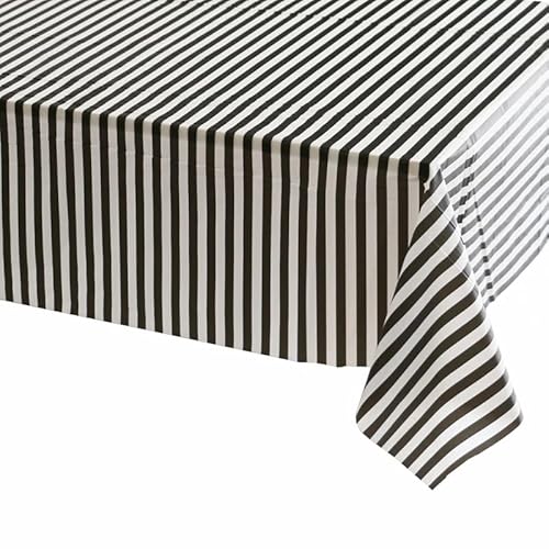 137x274 cm schwarze und weiße gestreifte Tischdecke Tischdecke Party, Einweg-Tischdecke aus Kunststoff, schwarze Tischdecke für Picknick, Babyparty, Weihnachten, Geburtstagsparty-Dekorationen von YAAVAAW