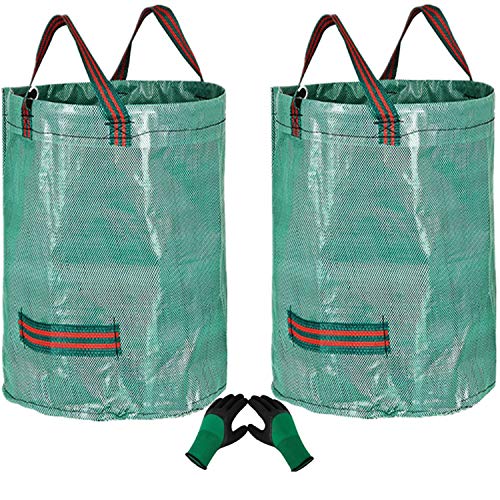 2 x 300 l robuste große Gartenabfallsäcke (H84 cm, T67 cm) & 1 Gartenhandschuhe, Müllbeutel, Gartenabfallsack, wiederverwendbare Gartenabfallsäcke, Grasschneidbeutel, Laubsäcke, Gartensäcke mit von YAAVAAW