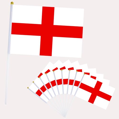 10er England Flagge Klein England Fahne 21x14cm,England Handflagge England Fanartikel Mini Englisch Handgehaltene Flaggen für Oly Deko 2024,Euro Fußball Party EM Deko 2024 von YAAVAAW