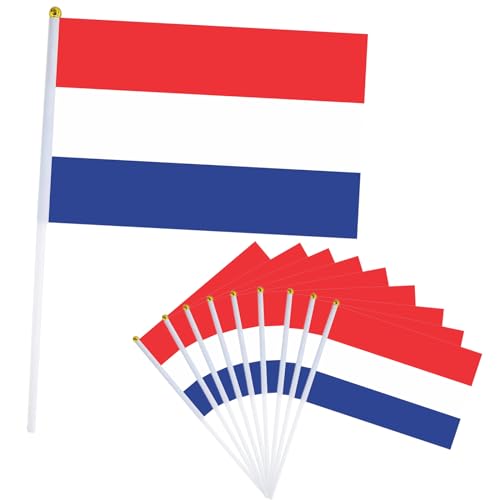 10er Niederlande Flagge Klein Niederlande Fahne 21x14cm,Oly Flagge Niederlande Handflagge Niederlande Fanartikel Mini Niederländische Handgehaltene Flaggen für Oly Deko 2024,Euro Fußball von YAAVAAW