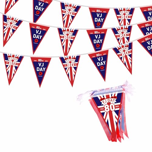 Flagge zum 80. Jahrestag 2025, Sieg über Japan, dekoratives Souvenir, 80. Jahrestag, Sieg über Japan, 1945–2025 britische WWII Dekorationen (VJ Wimpelkette, 10 m-B) von YAAVAAW