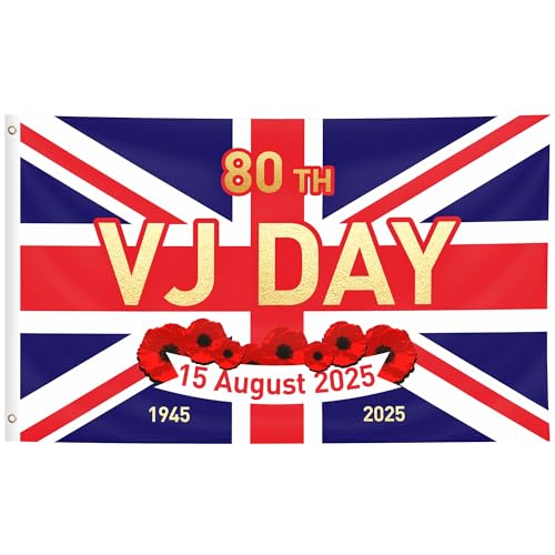Flagge zum 80. Jahrestag 2025, Sieg über Japan, dekoratives Souvenir zum 80. Jahrestag Sieg über Japan, 1945–2025 britische WWII Dekorationen (VJ Flag-A) von YAAVAAW