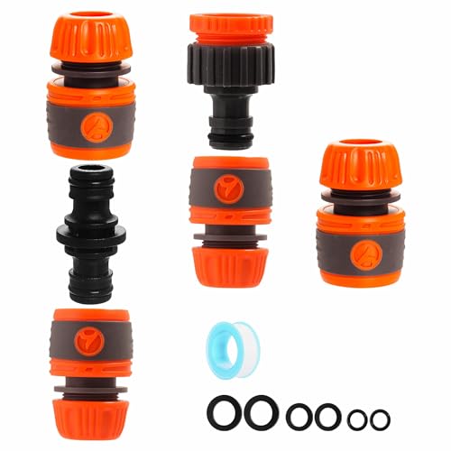 Gartenschlauchverbinder und Armaturen Set – Außenschlauch-Wasserhahn-Anschluss, Schlauchverbinder, Schlauchverbinder auf Wasserhahn-Anschlüsse, Adapter für Wasserhähne G 3/4 Zoll und 1/2 Zoll von YAAVAAW