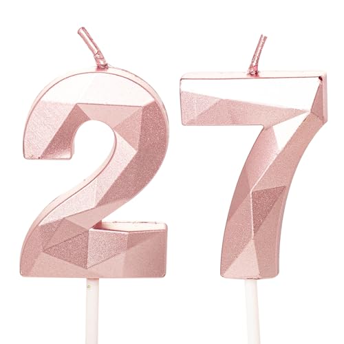 Geburtstagskerzen für Kuchen, Zahlenkerze in Roségold, Happy Birthday-Kerzen, Kuchenaufsatz für Kinder, Jungen, Geburtstag, Hochzeit, Firma, Jahrestag, Kuchendekorationen (Roségold, 27) von YAAVAAW