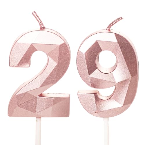 Geburtstagskerzen für Kuchen, Zahlenkerze in Roségold, Happy Birthday-Kerzen, Kuchenaufsatz für Kinder, Jungen, Geburtstag, Hochzeit, Firma, Jahrestag, Kuchendekorationen (Roségold, 29) von YAAVAAW