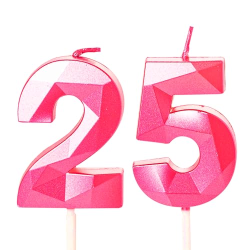 Geburtstagskerzen für Kuchen, Zahlenkerze in Rosenrot, Happy Birthday-Kerzen, Kuchenaufsatz für Kinder, Jungen, Geburtstag, Hochzeit, Firma, Jahrestag, Kuchendekorationen (Rosarot, 25) von YAAVAAW