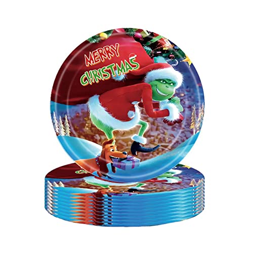 YAAVAAW 16Pcs Christmas Party Paper Plates 23cm,Merry Christmas Tableware Decor The Grinch Pattern Disposable Paper Plate Xmas Plates for Kids Birthday Christmas Party Supplies Table Decorations von YAAVAAW