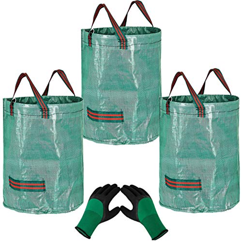 YAAVAAW 3er 272L Gartensack Mit 1 Paar Gartenhandschuhe-Gartenabfallsack aus robustem Wasserdichtes Polypropylen-Gewebe (PP) - Selbststehend und Faltbar Laubsäcke von YAAVAAW