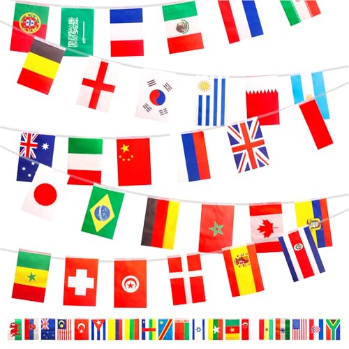 YAAVAAW Wimpelkette mit Weltflaggen, 200 Länder, mehrfarbig, 14 x 21 cm, Polyester, wetterbeständig, einfach aufzuhängen, Olympische Spiele, Fußball, patriotisch, Nationalfeiern von YAAVAAW